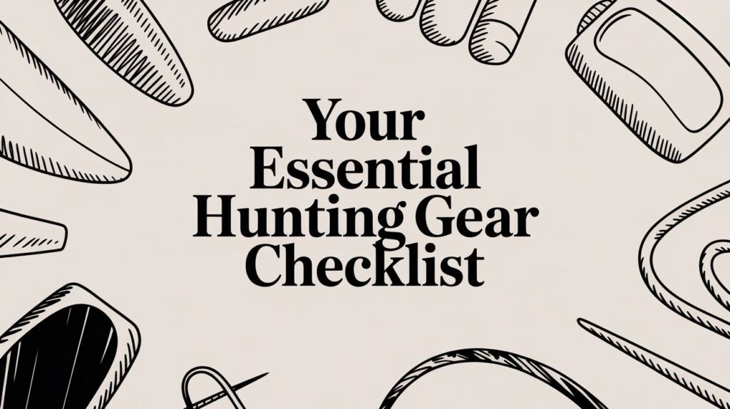 Hunting gear checklist with illustrated equipment background.