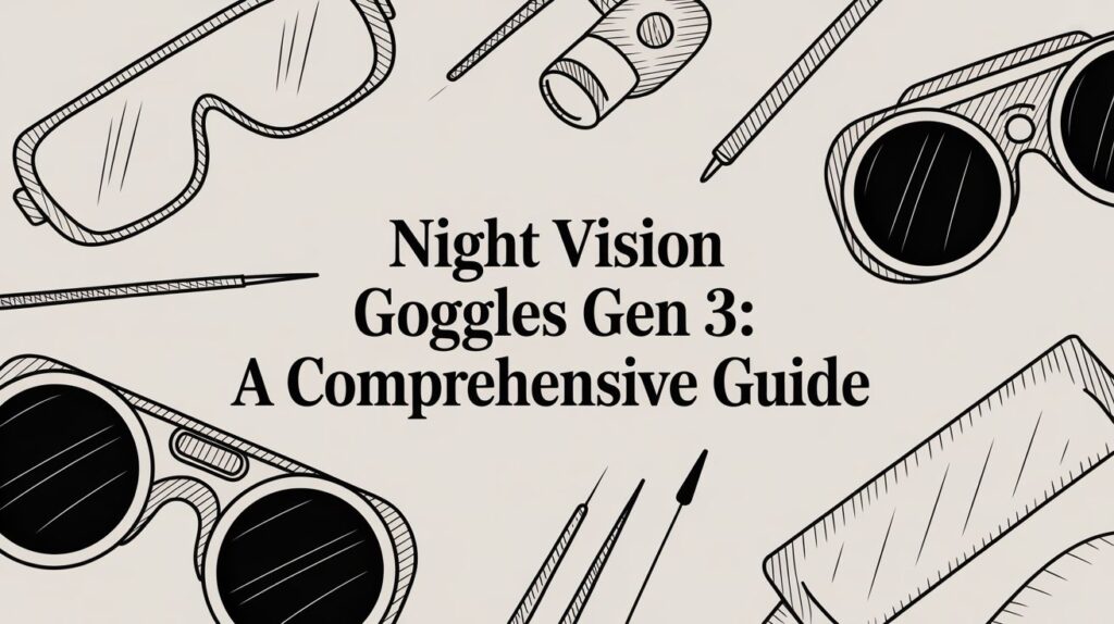 Illustrated night vision goggles and tools.