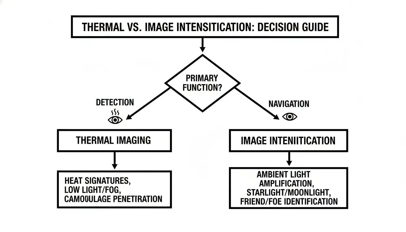 Flowchart illustrating the decision-making process for choosing between thermal imaging and image intensification.