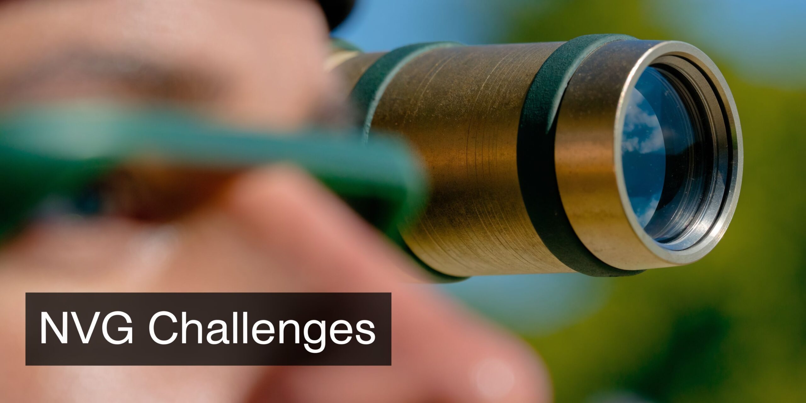 A close-up view of a person looking through a brass telescope, illustrating optical eye relief concepts.